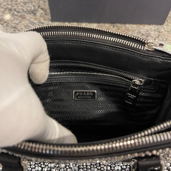 Prada Satin Crystal Mini Galleria Double Zip Tote Metal in Box SPB-JB 334867 - Picture 6 of 12